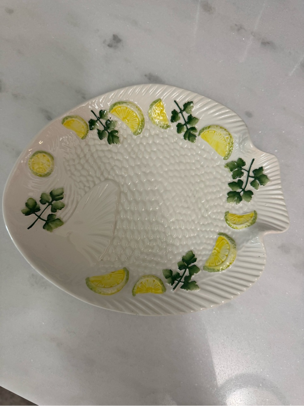 vintage white ceramic fish platter by Bassano Italy